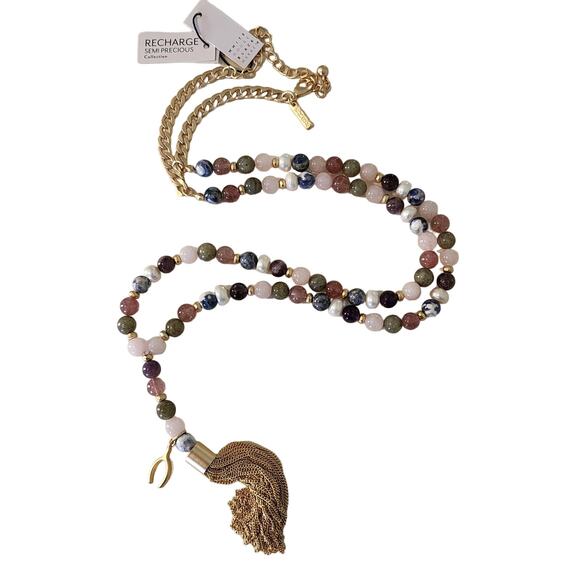 WHBM Recharge Beaded Necklace with Semi Precious Stones & Tassel New with tags - Picture 1 of 8